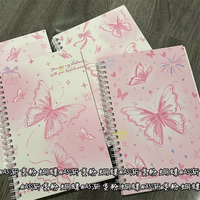 Carnet à spirales A5, changement progressif de couleur rose, papillon, carnet à lignes horizontales, style Ins, haute valeur, pour étudiantes, carnet de cœur