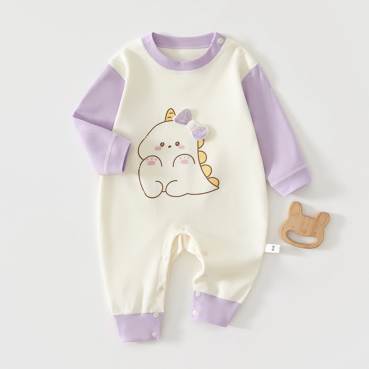 Spring autumn jumpsuit purple little dinosaur