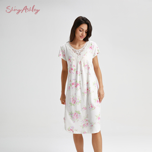 Shine ASHLEY Custom Ladies Floral <strong>Maxi</strong> Dress Printed Neckline Lace Lace High Quality Ladies Home Wear Ladies Fashion <strong>Nightdress</strong> - Product Image 5