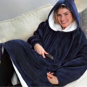 <b>Thick</b> Hooded Fleece TV <b>Blanket</b> Burgundy Adult Home Use Cotton Lined Warm Comfortable Cover - Product Image 2