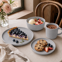 Service de vaisselle en grès gris en gros, design européen classique, compatible lave-vaisselle et micro-ondes, ensemble de plats en porcelaine