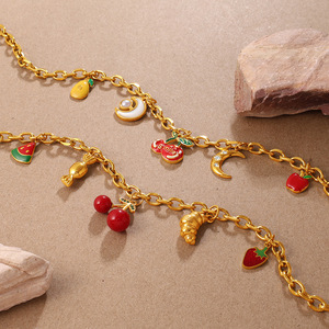 Conjunto de Joyería con Dijes de Frutas, Acero Inoxidable, Chapado en Oro, Collar, Pulsera y Aretes, Regalo para Mujer - Product Image 2