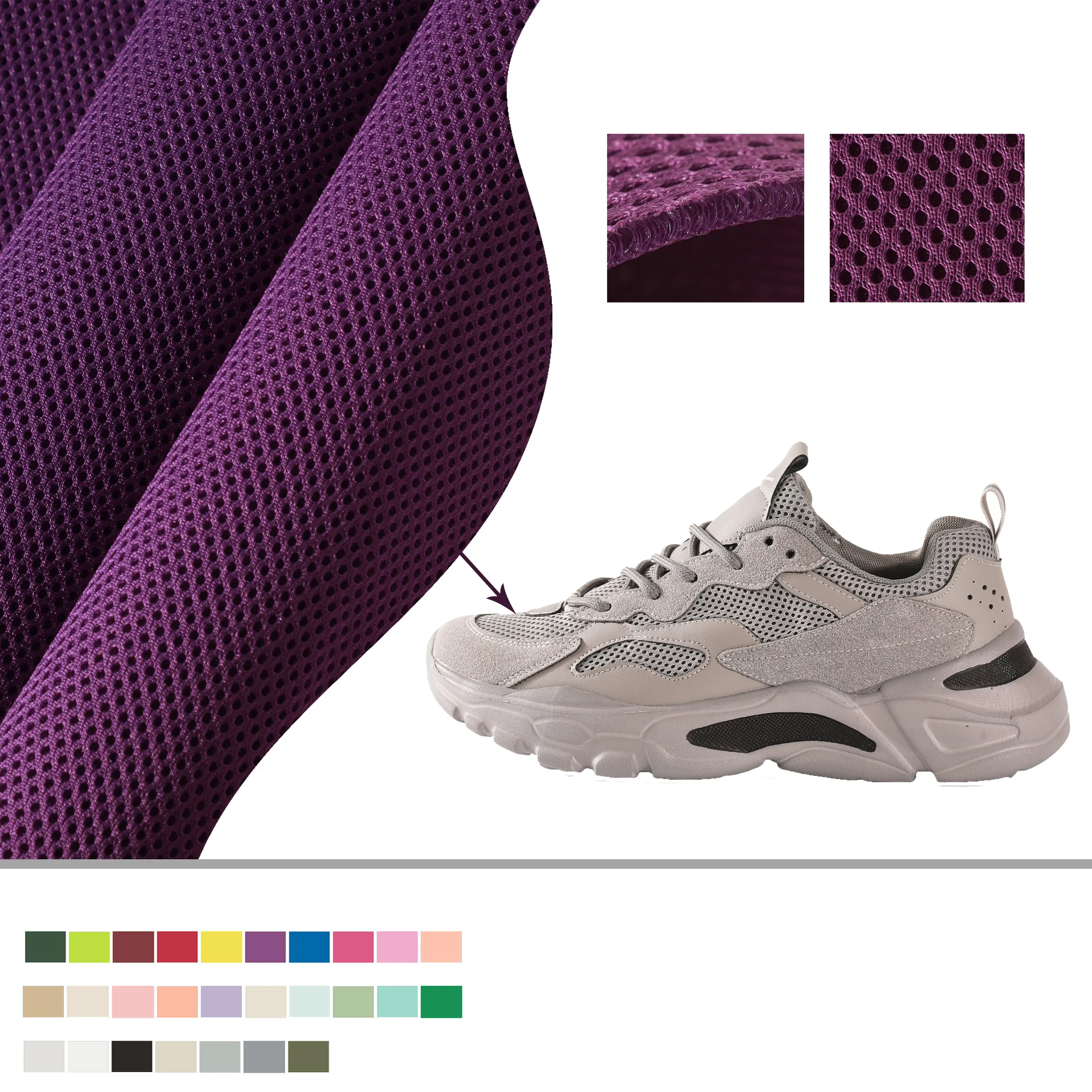 KOYEE Custom 15d Polyester faser Textilgewebe Großhandel 3D Air Mesh Sandwich Vlies gewebe für Schuh oberteile