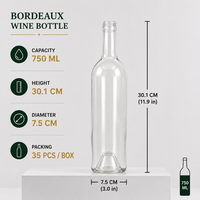 Bouteille de vin rouge de luxe vide, type Bordeaux/Bourgogne, 750 ml, avec bouchon à vis, personnalisable OEM/ODM avec logo