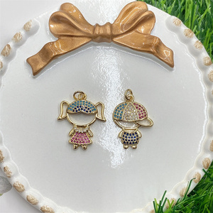 Colgantes de Niño y Niña Chapados en Oro de 18K con Corazón y Piedra de Nacimiento de Circonita Cúbica para la Creación de Joyas DIY (Collares y Pulseras) - Product Image 5