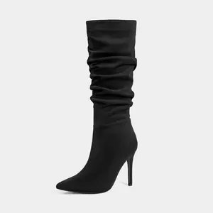 Stylish Pointy Stilettos Sexy High Boots Pleated Skinny Leg Boots Knee-high Boots