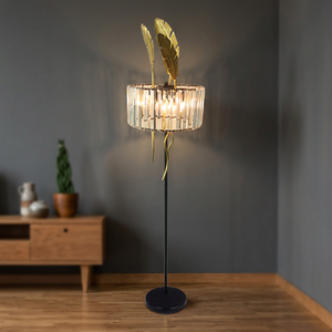 PF24008 Lámpara de Pie Eléctrica de Diseño Moderno con 3 Portalámparas G9, 110-240V, Pantalla de Cristal en Tiras, para Sala de Estar, Decorativa en Metal Negro y Dorado - Product Image 2