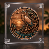 Pièce de monnaie commémorative personnalisée en métal en relief 3D avec motif héron mangrove, emballage de luxe, vente en gros sans MOQ