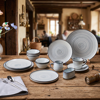 ST Wholesale Ensemble de vaisselle en céramique et porcelaine à glaçure réactive à rayures bleues, bols à céréales, pour la restauration commerciale, empilable et peu encombrant