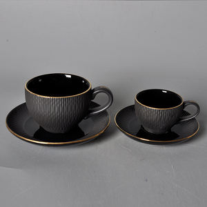 Service à espresso en céramique noire classique moderne <span class=keywords><strong>PITO</strong></span> avec bord doré pour café, restauration et usage en <span class=keywords><strong>restaurant</strong></span> - Product Image 2