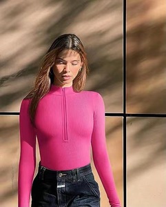 Body de mujer 2026 de manga larga, ajustado, acanalado, de una pieza con cremallera frontal, nuevo tipo ajustado, bodys de moda - Product Image 5