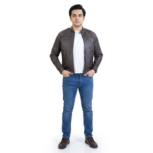 Color Block Genuine <b>Leather</b> <b>Jacket</b> <b>Men</b> Fashion Forward Vintage Style Breathable Autumn <b>Jacket</b> - Product Image 1