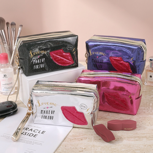 Laser Red Lip Print PVC Cosmetic Bag Korean Style Fashionable Cosmetics Storage Travel Portable for - Product Image 3
