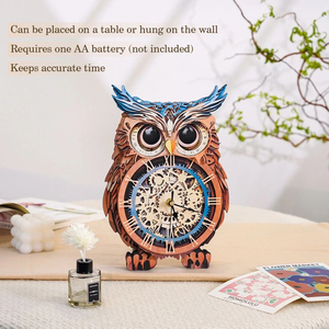 Owl Wooden <b>Clock</b> <b>Kit</b> 3D Puzzle DIY Handcrafted Wall <b>Clock</b> Decor with Moving Parts and Pinecone Pendulum - Product Image 6