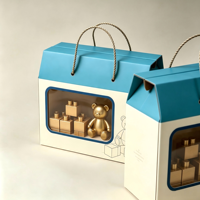 Boîte cadeau en papier OEM ODM avec fenêtre transparente, poignée en papier torsadé, logo personnalisé, emballage pour jouets d'enfants