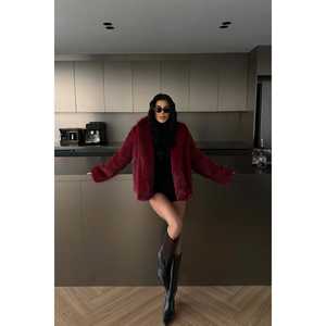 Abrigos de Piel Sintética para Mujer Bordeaux Rufina Krk, Prendas Exteriores Elegantes y Lujosas - Product Image 3