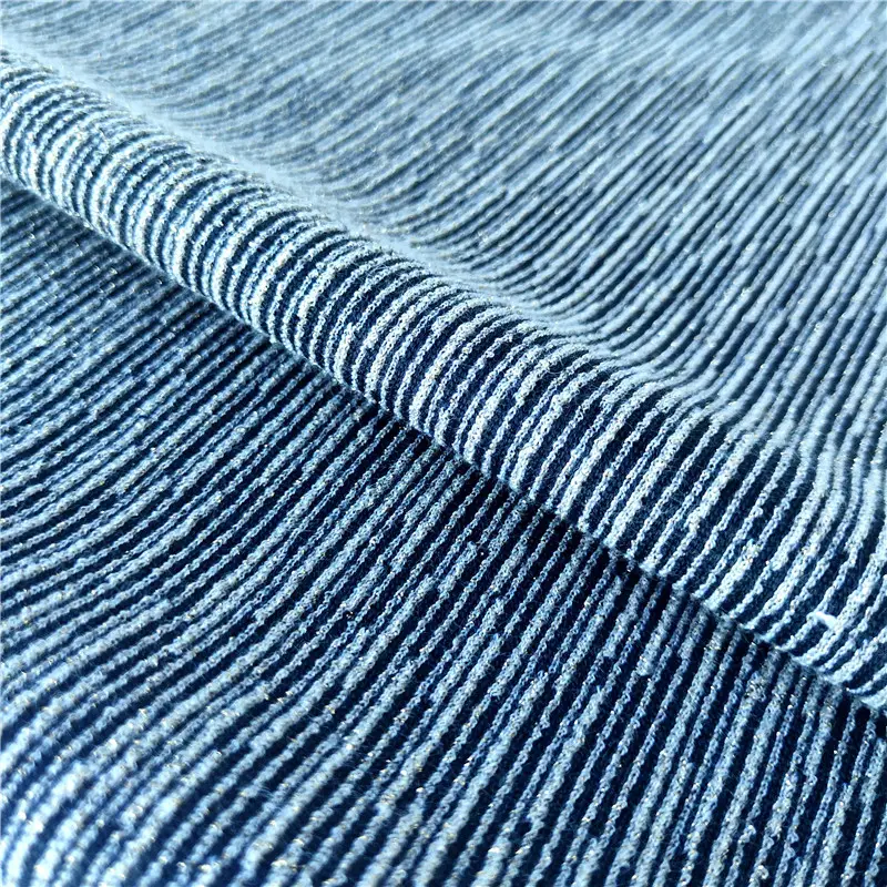 Shinny fio dyed jacquard tecido listrado, de malha spandex tecidos, prata, azul, para vestir, decoração de casa