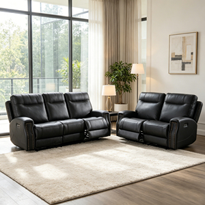Fauteuil inclinable en cuir traditionnel, ergonomique et réglable, style minimaliste pour salon, ensemble de canapés 3+2+1 pour petits espaces avec clous décoratifs - Product Image 1