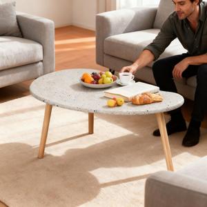 Tùy chỉnh thiết kế độc đáo hình dạng bàn cà phê với chân gỗ và đầu đá cẩm thạch - Product Image 2