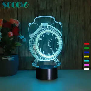 שעון מעורר קטן לילה אור Creative חשמלי אשליה Led 7 צבע שינוי 3d מנורת למכירה