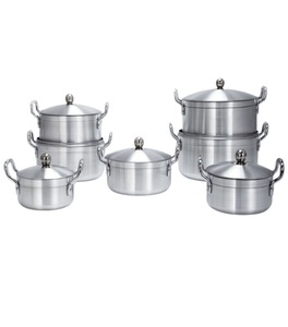 Batterie de cuisine <span class=keywords><strong>en</strong></span> aluminium poli au sable, 6 pièces, 16-28 cm, avec couvercles, très demandée sur le marché ouest-africain - Product Image 2