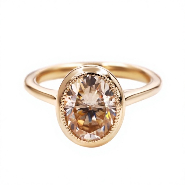 Tianyu Gems Fine Custom Oval Cut Champagne Moissanite Solitaire Ring 10k 14k18k Yellow Gold Bezel Engagement Ring