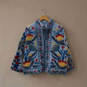 Hand Embroidered Floral Cotton TNT <b>Jacket</b> <b>Women</b> Mandarin Collar Bohemian Prairie Chic Full Sleeve <b>Spring</b> Wear Wholesale <b>Jacket</b> - Product Image 3