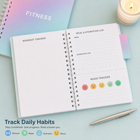 Carnet de fitness personnalisé à spirale, couverture dégradée rose, bleu, menthe, suivi d'entraînement, repas, hydratation, humeur, OEM ODM en gros