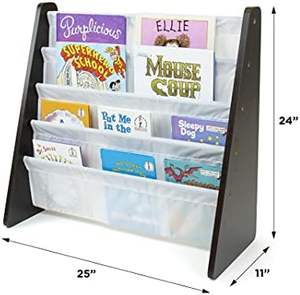 Étagère pour enfants à 4 niveaux Espresso Wood/White Premium Book Shelf avec poches profondes pour les chambres des tout-petits - Product Image 3