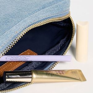 Custom Eco-Friendly Lightweight Durable <b>Large</b> Capacity Denim Cosmetic <b>Bag</b> Gold-tone Hardware Zipper Portable Travel Women's - Product Image 4