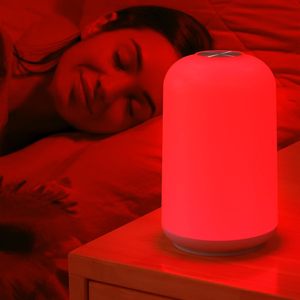 Red light sleep <b>Touch</b> Control LED Night Light Dimmable Nursery <b>Lamp</b> Cylindrical <b>Bedside</b> Light Soft Plastic Shade - Product Image 1