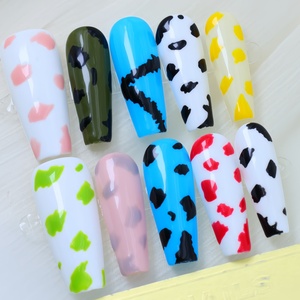 10 pièces de faux ongles en acrylique à couverture complète, peints à la main, en gel, forme longue cercueil/amande, avec colle, ongles de luxe faits main et personnalisés - Product Image 5