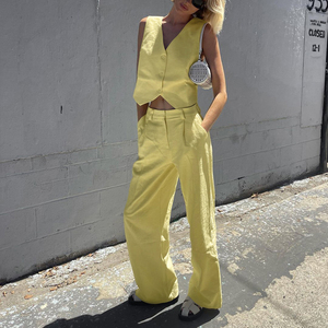 Donne Casual personalizzabili indossano gilet Top e pantaloni 2 pezzi di <span class=keywords><strong>cotone</strong></span> <span class=keywords><strong>vestiti</strong></span> <span class=keywords><strong>estivi</strong></span> set da <span class=keywords><strong>donna</strong></span> - Product Image 1