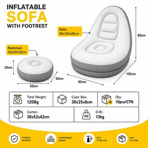 Sofá Inflable Moderno y Minimalista al por Mayor con Otomana, PVC Flocado, Portátil, <span class=keywords><strong>Plegable</strong></span>, para Interiores y Exteriores, Personalizable - Product Image 6