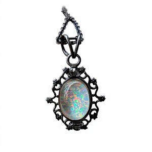 Pendentif Charme de Fiançailles Vintage en Pierre Naturelle Opale avec Compartiment Secret, Plaqué Argent 925, Multi-religieux - Product Image 1