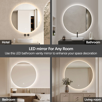 Espejo de Baño LED Redondo con Certificación CE, Espejo de Vanidad Montado en la Pared con Función Antivaho, Regulable y con Control Táctil