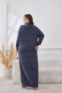 中国工厂加大码冬季马克西条纹宽松休闲镂空女式针织连衣裙 - Product Image 5