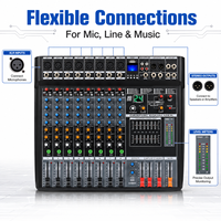 Console de mixage audio V8-USB 8 canaux, 24 effets DSP, égaliseur graphique 7 bandes, USB Bluetooth pour studio, scène, diffusion en direct