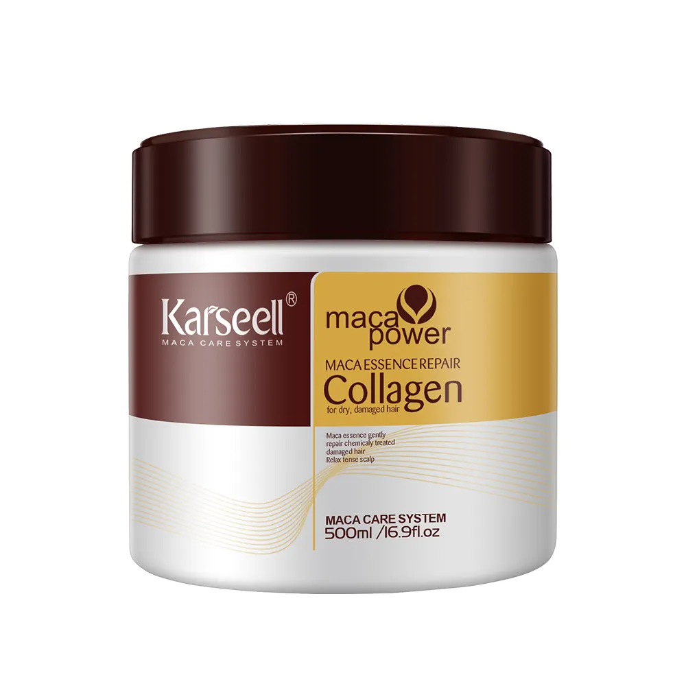 Karseell nhà máy bán buôn khô tóc bị hư hỏng Keratin điều trị tóc Maca bản chất sửa chữa 500ml mịn tỏa sáng Collagen Mặt nạ tóc