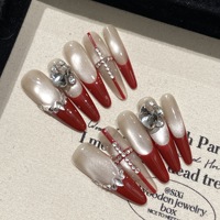 Art Wo-Fine Faux Ongles de Luxe à Presser en Acrylique, Faits Main, à Pointe Longue et Pointe Fine, 24 Pièces pour Doigts