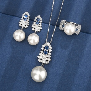 High End Eco-friendly Copper Christmas Tree Necklace <b>Earrings</b> <b>Set</b> Blue Cubic Zirconia 16-12mm White Pearl Jewelry <b>Set</b> - Product Image 3
