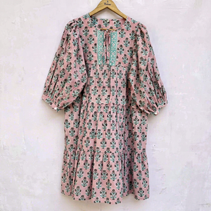 Nuevo Vestido de Verano para Mujer, Estampado Floral Rosa Marrón, Manga Larga, 100% Algodón, Transpirable, Ecológico, para Vacaciones - Product Image 1