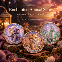 Pièce de monnaie 5 oz en cuivre pur 999, animaux enchantés, haute relief, peinte à la main, édition anti-UV, pour collectionneurs, animaux mignons
