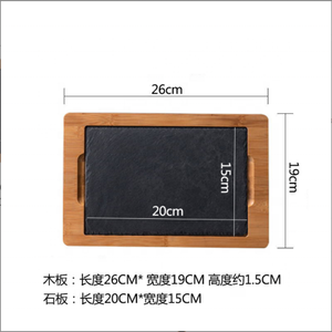 Ventes directes d'usine Vaisselle naturelle Pierre d'ardoise avec <span class=keywords><strong>assiette</strong></span> en bambou Planche à steak Planche à fromage en bois <span class=keywords><strong>Assiette</strong></span> en ardoise en bambou - Product Image 2