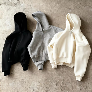 380 500 Gsm algodón en blanco liso de lujo recortado Sudadera con capucha pulóver hombres personalizado Oversize Streetwear Heavyweight hombres sudaderas con capucha sudaderas - Product Image 1