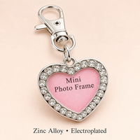 Mini pendentif médaillon cœur rétro en alliage de zinc avec strass, cadre photo, fermoir mousqueton pivotant, pour animaux de compagnie (chien, chat), vente en gros