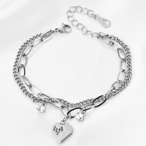 Bracelet à breloques double couche en forme de cœur, en alliage de zinc doré, serti clos, bijou cadeau AD1256 - Product Image 3