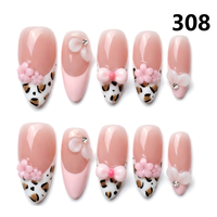1391-1395  Kuku Palsu Buatan Tangan 10pcs Bahan Press-On Model Almond Desain Ukiran Bunga Kustom Modis Bentuk Kotak untuk Jari