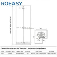 ROEASY KC811 Panier à vêtements d'angle moderne réglable à 3 niveaux et rotatif à 360° pour dressing en L