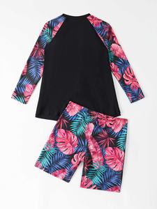 3Colors Print Plus Size <strong>Swimsuit</strong> Long Sleeve Shirt Top and <strong>Boyleg</strong> Short Set <strong>Lady</strong> Two Pieces Swimwear XL-4XL - Product Image 3